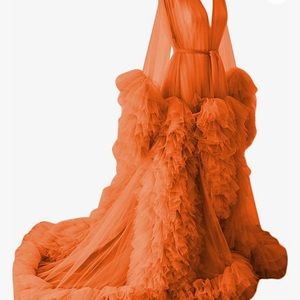 P Promstar Orange Tulle Robe Dress
